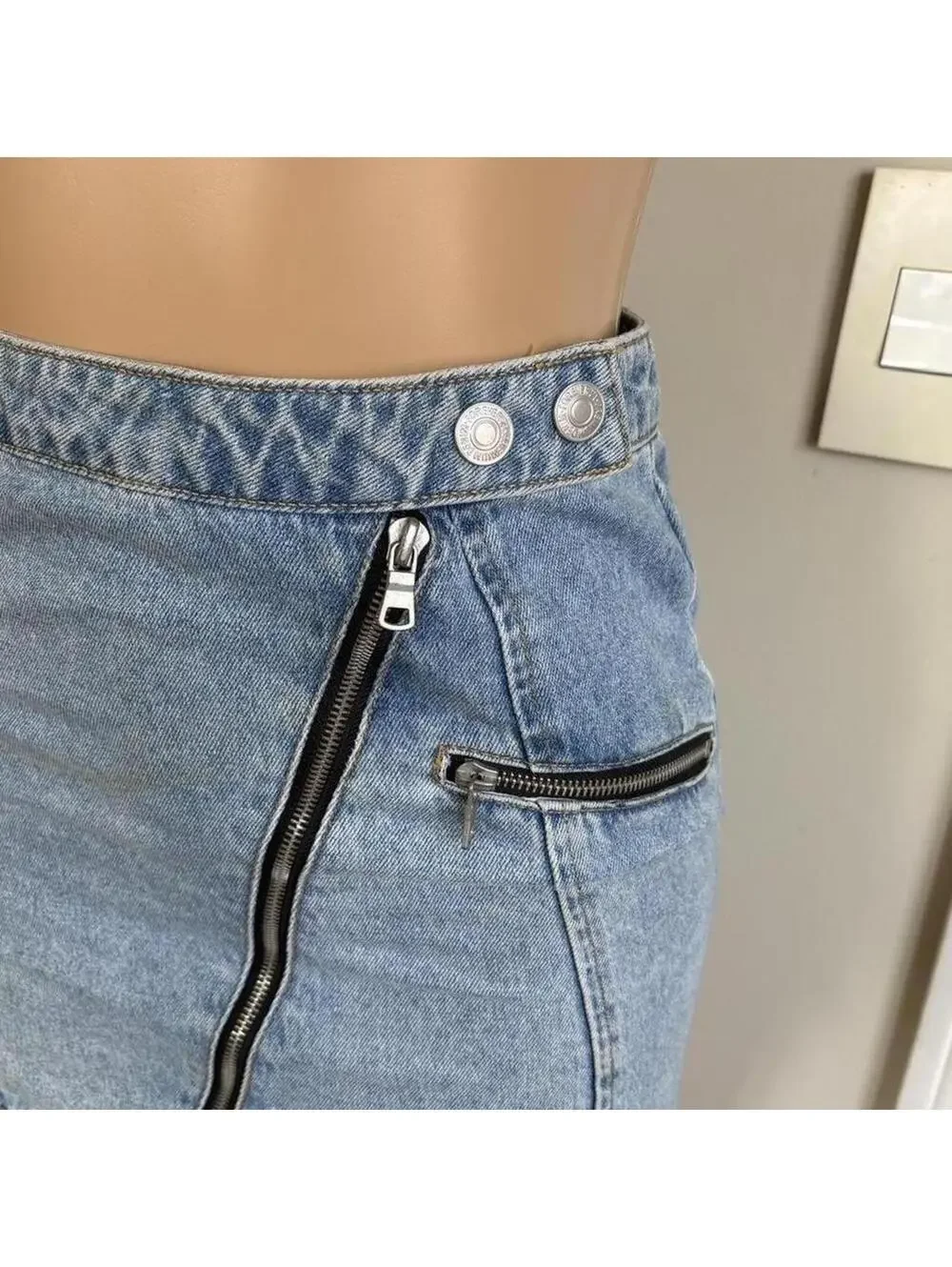 y2k 2000s denim mini‎ skirt asymmetrical zipper